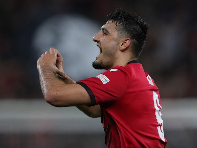 Armando Broja celebrates scoring for Albania in June 2022