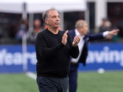 New England Revolution head coach Bruce Arena reacts during the first half against Minnesota United FC at Gillette Stadium on June 19, 2022