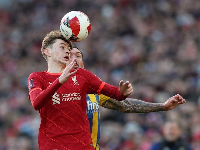 Conor Bradley in action for Liverpool in January 2022
