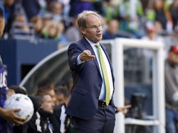Seattle Sounders FC head coach Brian Schmetzer reacts to a referees call for CF Montreal during the second half at Lumen Field on June 29, 2022
