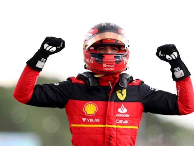 Carlos Sainz Jnr celebrates winning the British Grand Prix on July 2, 2022.