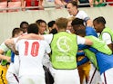England Under-19s celebrate Carney Chukwuemeka's goal against Israel Under-19s on July 1, 2022