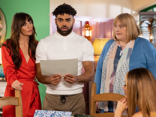 Mercedes, Prince and Sally on Hollyoaks on July 18, 2022