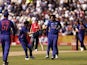 India bowler Bhuvneshwar Kumar celebrates taking the wicket of England's Jason Roy on July 9, 2022.