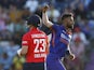Hardik Pandya celebrates the wicket of Liam Livingstone in the T20 international between England and India on July 7, 2022.