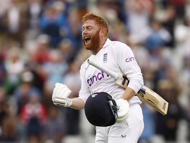 Jonny Bairstow celebrates during England's win against India on July 5, 2022.