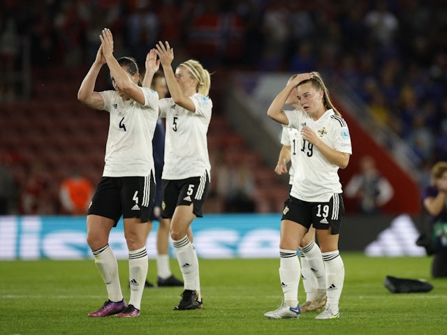 Northern Ireland Women's Emily Wilson applauds fans after the match on July 7, 2022