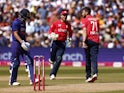 England debutant Richard Gleeson celebrates taking the wicket of India's Virat Kohli on July 9, 2022.