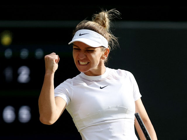 Simona Halep reacts at Wimbledon on July 4, 2022