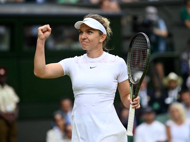 Simona Halep reacts at Wimbledon on July 6, 2022