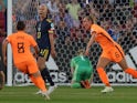 Netherlands Women's Jill Roord celebrates scoring their first goal on July 9, 2022