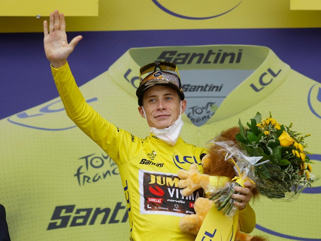 Jonas Vingegaard pictured in the yellow jersey at the Tour de France in July 2022