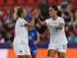 Italy Women's Martina Piemonte celebrates scoring their first goal with Martina Rosucci on July 10, 2022