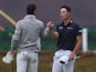 Rory McIlroy and Viktor Hovland shaking hands after third round of the 2022 Open Championship.