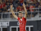 Thomas Muller celebrates scoring for Bayern Munich on July 20, 2022