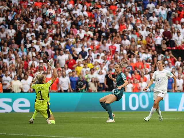Ella Toone scores for England against Germany on July 31, 2022