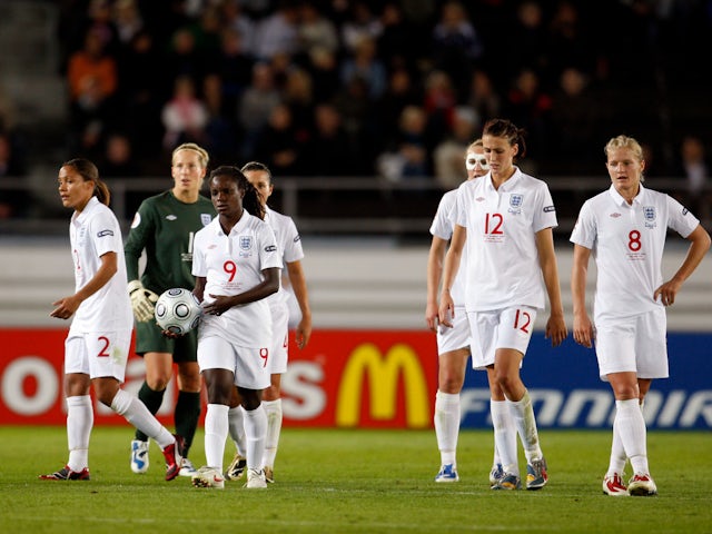 England look dejected after losing the Women's Euro 2009 final to Germany on September 10, 2009