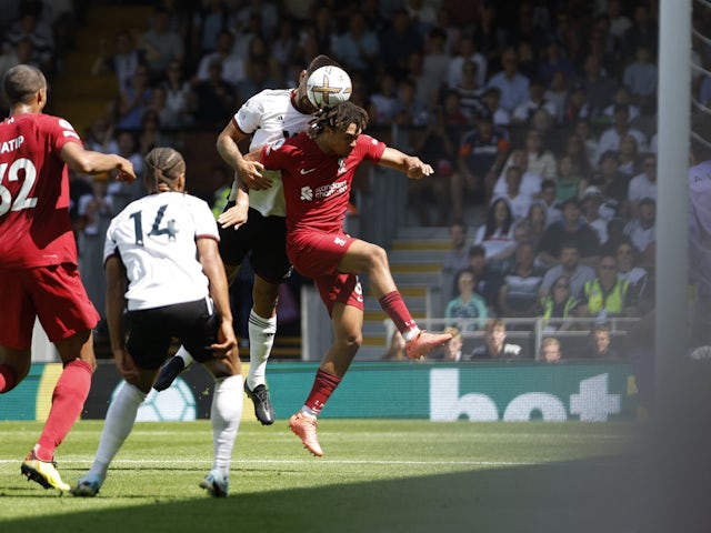 Fulham forward Aleksandar Mitrovic scoring against Liverpool on August 6, 2022.