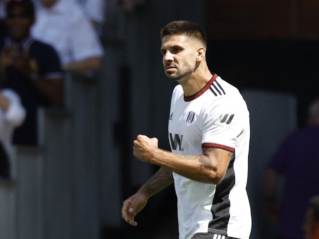 Aleksandar Mitrovic celebrates scoring for Fulham on August 6, 2022