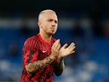 Angelino warms up for RB Leipzig in September 2021