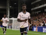 Bukayo Saka celebrates Arsenal's second goal on August 5, 2022