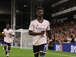 Bukayo Saka celebrates Arsenal's second goal on August 5, 2022