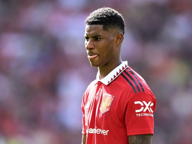 Marcus Rashford in action for Manchester United on 7 August 2022