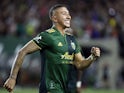 Marvin Loria celebrates scoring for Portland Timbers on August 6, 2022