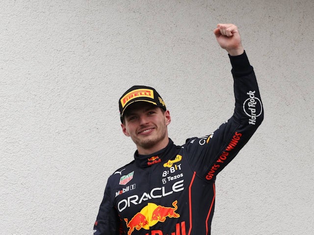 Max Verstappen celebrates winning the Hungarian GP on July 31, 2022