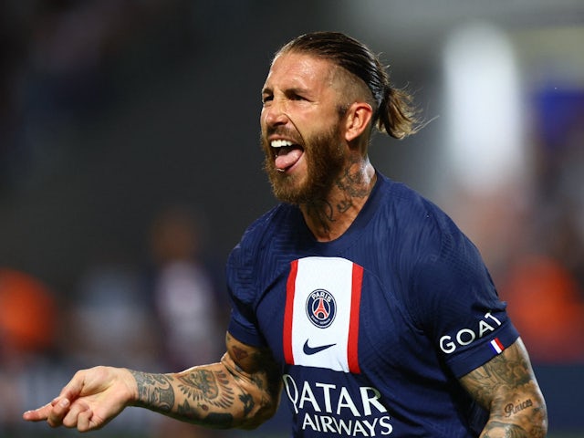 Sergio Ramos celebra el gol del Paris Saint-Germain el 31 de julio de 2022