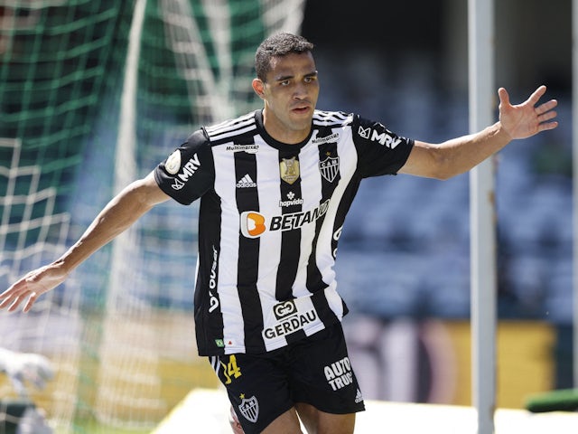 Alan Kardec celebrates scoring for Atletico Mineiro on August 14, 2022
