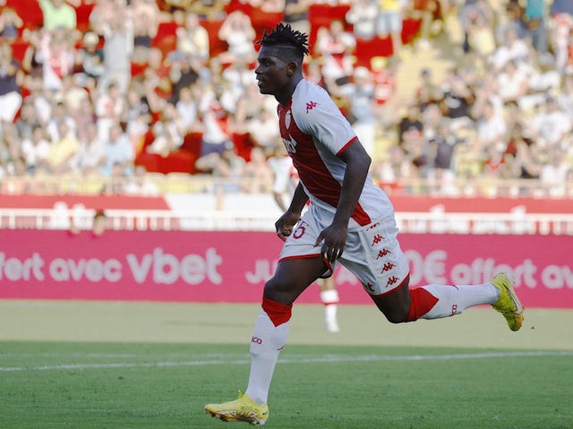 Breel Embolo celebrates Monaco's goal on 13 August 2022