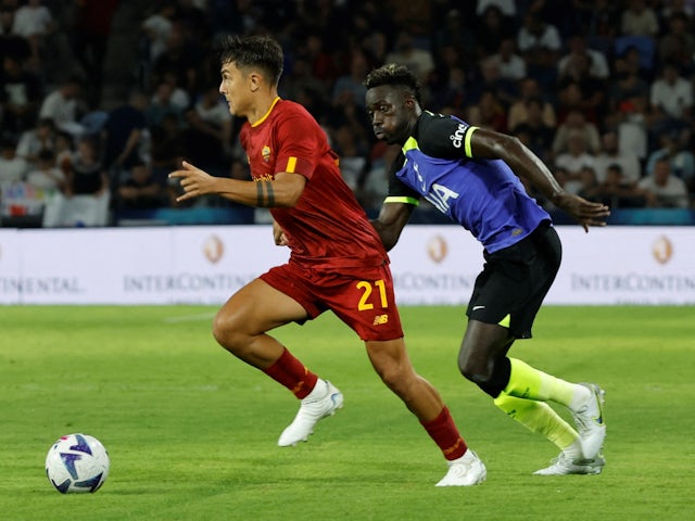 Tottenham Hotspur's Davinson Sanchez in action with Roma's Paulo Dybala on July 30, 2022