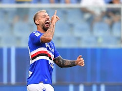 Francesco Caputo celebrates scoring for Sampdoria on August 13, 2022