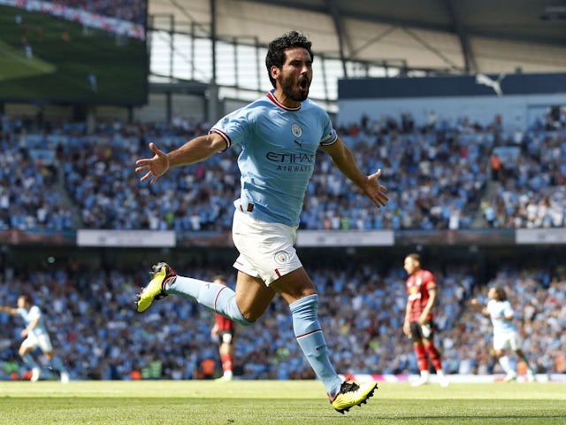 Ilkay Gundogan celebra marcar un gol para el Manchester City el 13 de agosto de 2022