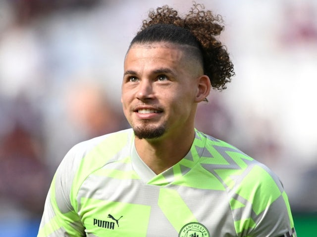 Manchester City's Kalvin Phillips pictured during the warm up on August 7, 2022