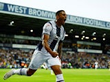 Karlan Grant celebrates scoring for West Bromwich Albion on August 8, 2022