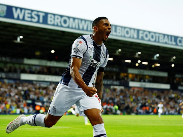 Karlan Grant celebrates goal for West Bromwich Albion on 8 August 2022