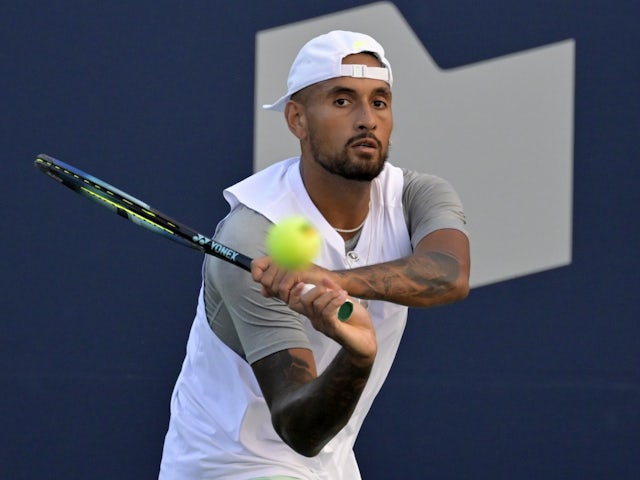 Nick Kyrgios in action at the Canadian Open on August 11, 2022
