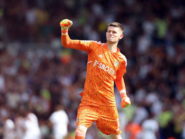 Illan Meslier in action for Leeds United on 21 August 2022