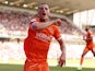 Jerry Yates celebrates scoring for Blackpool on August 20, 2022