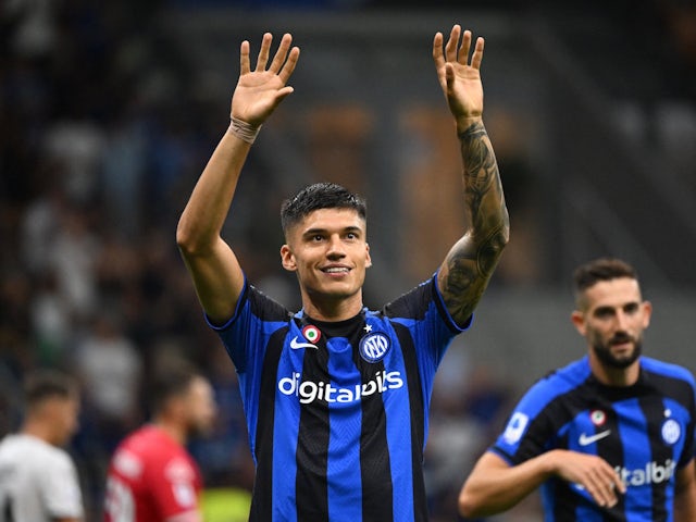 Joaquin Correa celebrates scoring for Inter Milan on August 20, 2022