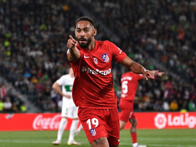 Matheus Cunha celebrates scoring for Atletico Madrid in May 2022