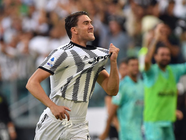 Dusan Vlahovic celebrates scoring for Juventus on August 27, 2022