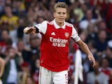 Martin Odegaard celebrates getting an equaliser for Arsenal on August 27, 2022