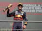 Red Bull's Max Verstappen celebrates winning the Belgian Grand Prix on August 28, 2022.