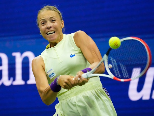 Anett Kontaveit of Estonia hits to Serena Williams of the USA on day three of the 2022 U.S. Open tennis tournament at USTA Billie Jean King National Tennis Center on September 1, 2022.