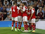 Arsenal's Gabriel Jesus celebrates scoring their first goal with teammates on August 31, 2022