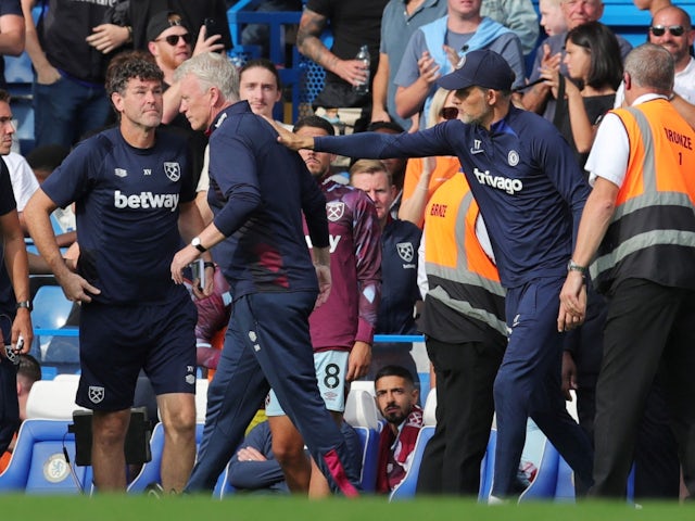 West Ham United manager David Moyes and Chelsea manager Thomas Tuchel after the match on September 3, 2022