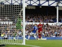 Everton's Jordan Pickford saves a shot from Liverpool's Darwin Nunez on September 3, 2022